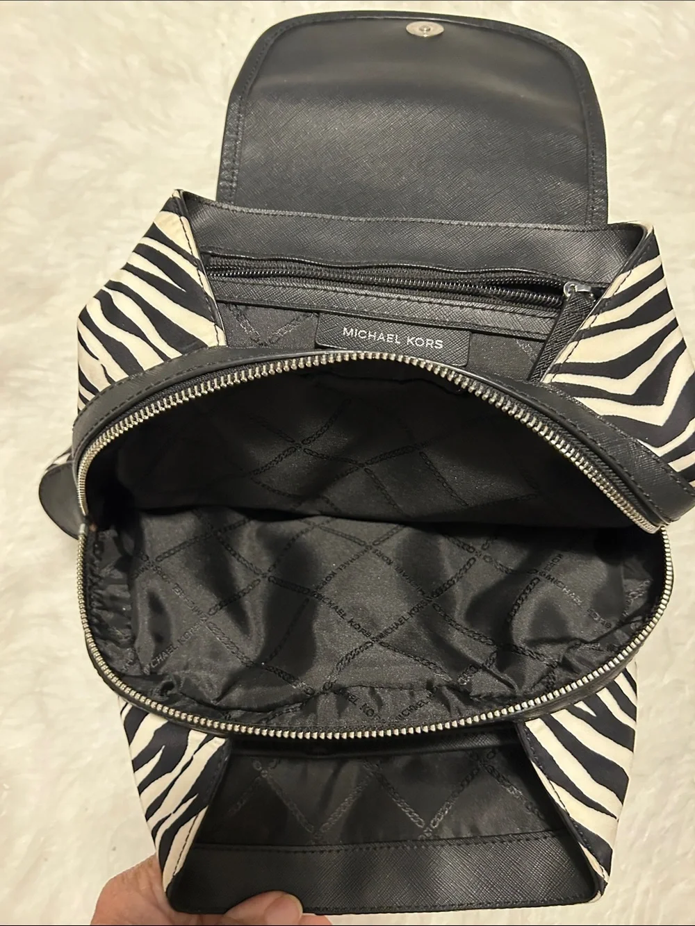 Michael Kors Black and White Zebra-Print Backpack
